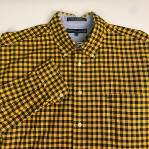 Tommy Hilfiger Mens XL Gingham Check Button Down Shirt Yellow Black Long Sleeve